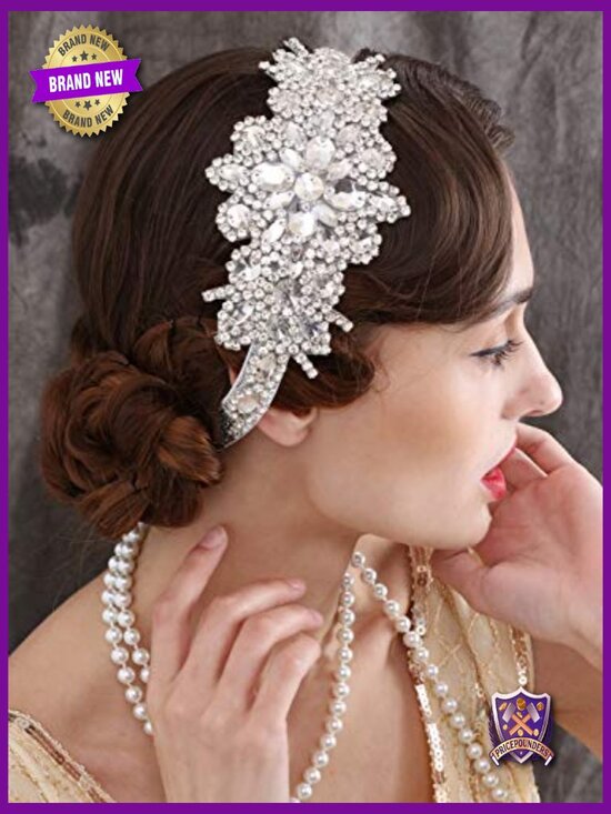 Vintage Rhinestone Flapper Headband Elastic 1920s Gatsby Party Hair Accessory main image 6